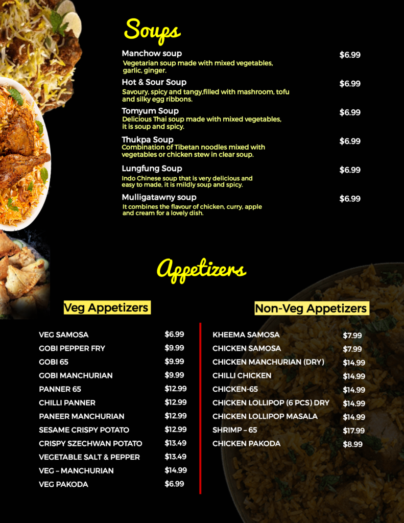 menu of aroma fine indian cuisine